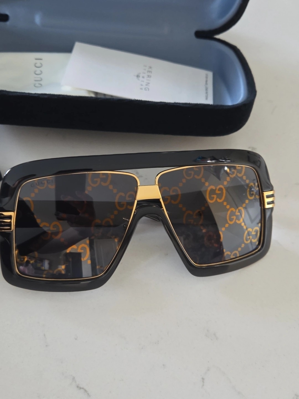 Gucci Black and Gold Shield Sunglasses - Designer Men’s Accessory